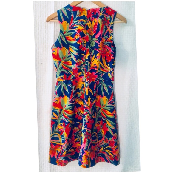 J Crew Tropical Floral Pleated Dress Sz 0 Lined - Picture 2 of 8